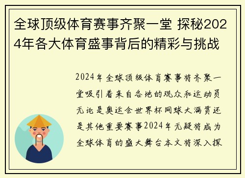 全球顶级体育赛事齐聚一堂 探秘2024年各大体育盛事背后的精彩与挑战
